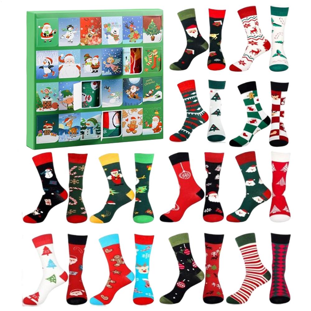 24 Stück Weihnachtsstrumpf Adventskalender-Set 24 Tage Weihnachten Countdown-Kalender Verschiedene Weihnachtsmuster Feiertagsstrümpfe
