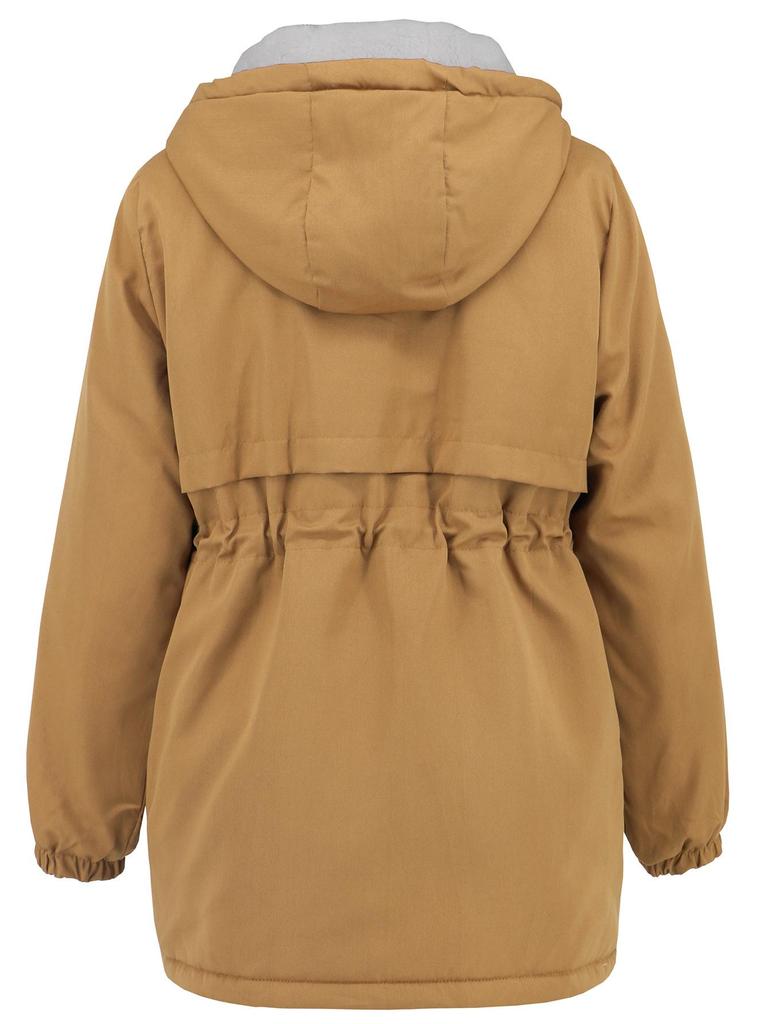 Women's 2024 Hooded Fur-Lined Windbreaker: Autumn/Winter Warm Zipper Jacket