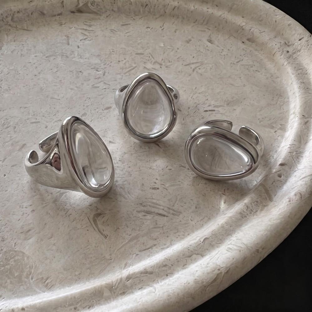 Silver Color Water Drop Ring Adjustable Minimalist Ring Elegant Transparent Crystal Rings Jewelry