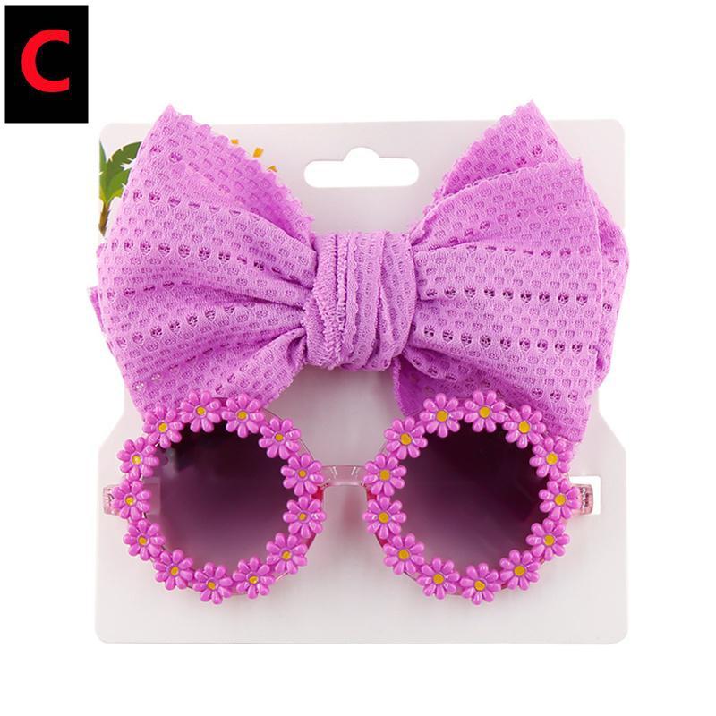 New 2Pcs/Pack Vintage Kids Summer Bows Headband Sunglasses Children Sun Glasses Protection Glasses Baby Hair Accessories