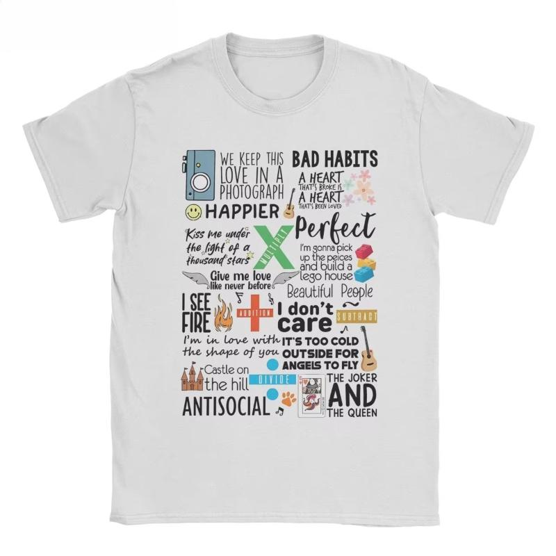 

Мужская Женская Футболка Ed Sheerans Songbook из Чистого Хлопка Винтажная с Коротким Рукавом и Круглым Вырезом Классические Футболки 4XL