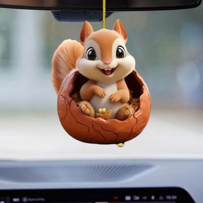 Přívěsek na auto veverka závěsná ozdoba se šňůrkou snadné zavěšení realistický tvar rozkošné zvířátko