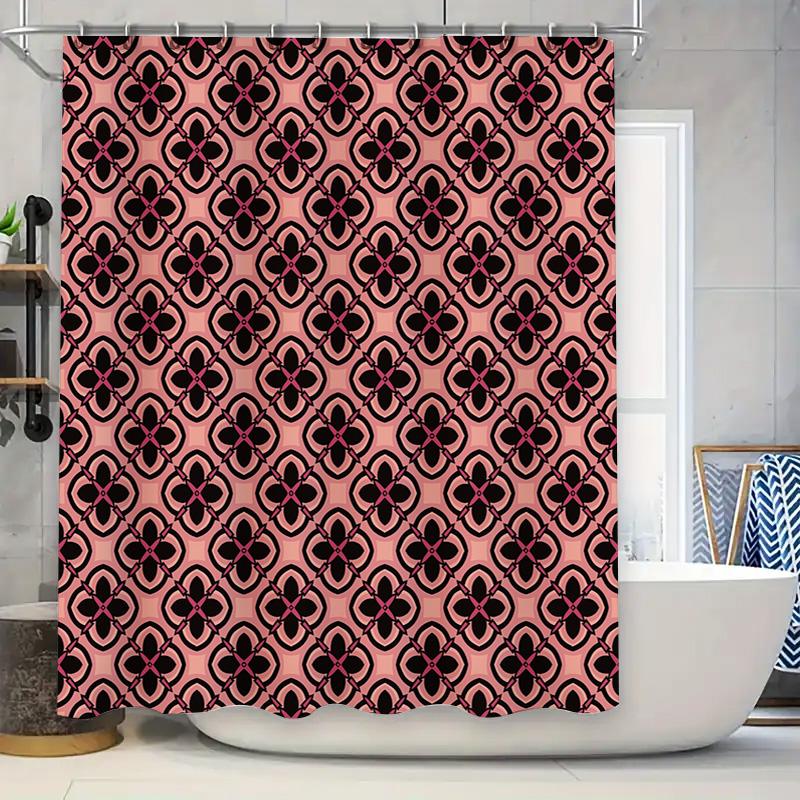 

Modern Bath Shower Curtain With Geometric Pattern Pink Black Waterproof Fabric Decorative Bathroom Accessories For Home Decorati W60H190(CM)-1 Pcs