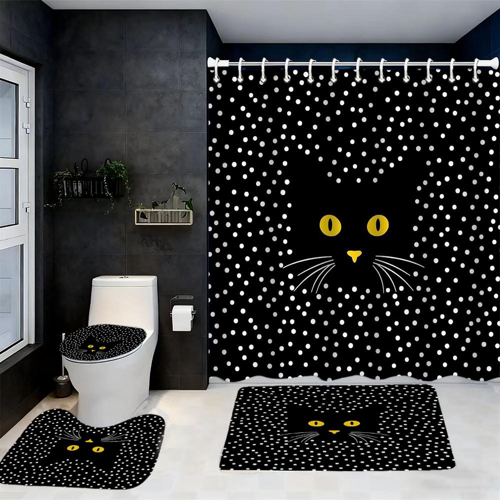 Animal Abstract Patterns Black Whit Shower Curtain Bath Sets Waterproof Non-Slip Bathroom Rug Toilet U With 12 Hooks Home Deco