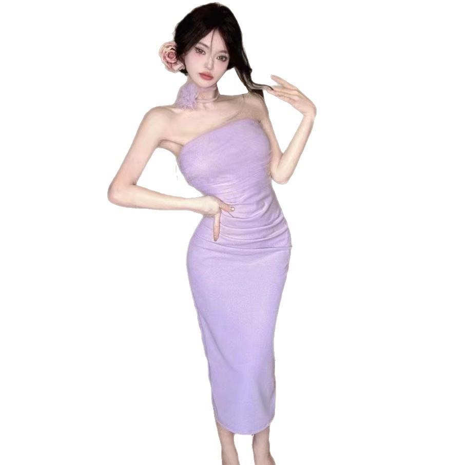 Thai-Style Floral Strapless One-Shoulder Summer Dress: Sexy, Backless, Slimming Bodycon Design