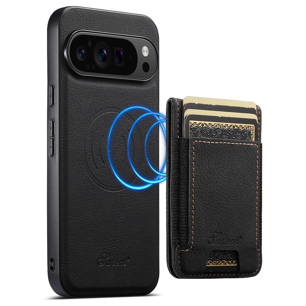 SUTENI H17 For Google Pixel 9 Pro XL Magnetic Case Card Slots Leather+TPU Kickstand Phone Cover