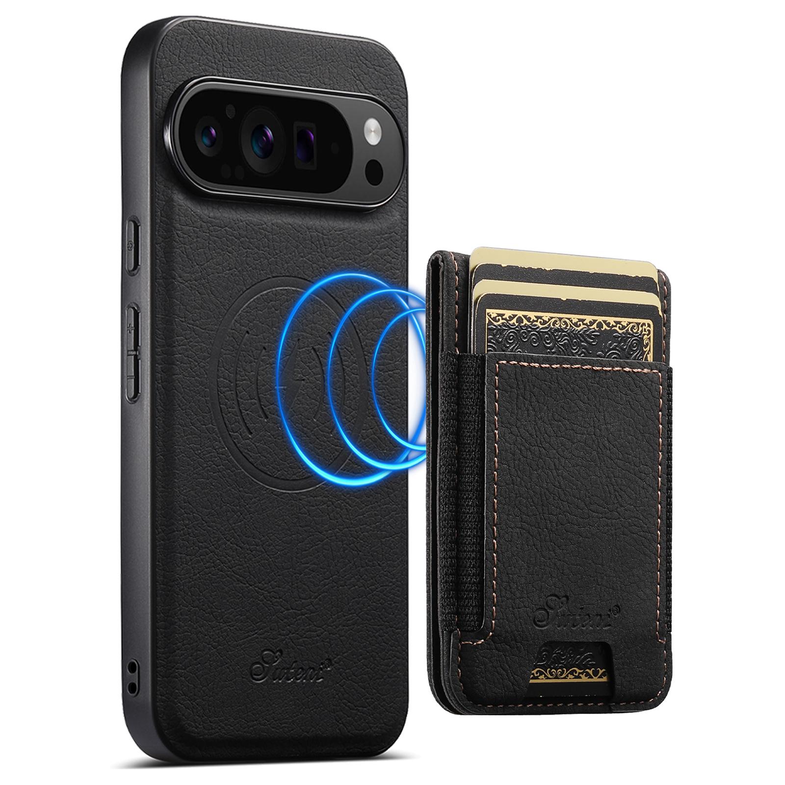 

SUTENI H17 For Google Pixel 9 Pro XL Magnetic Case Card Slots Leather+TPU Kickstand Phone Cover Black