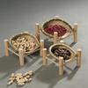 ZISIZ Handmade Bamboo Woven Serving Basket with Wooden Stand