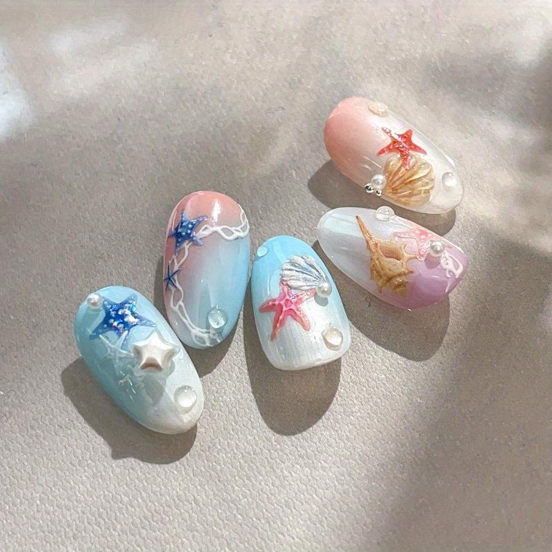 Starfish, Shell, Ocean Animal Nail Stickers, Shell Shiny Summer Nail Decorations