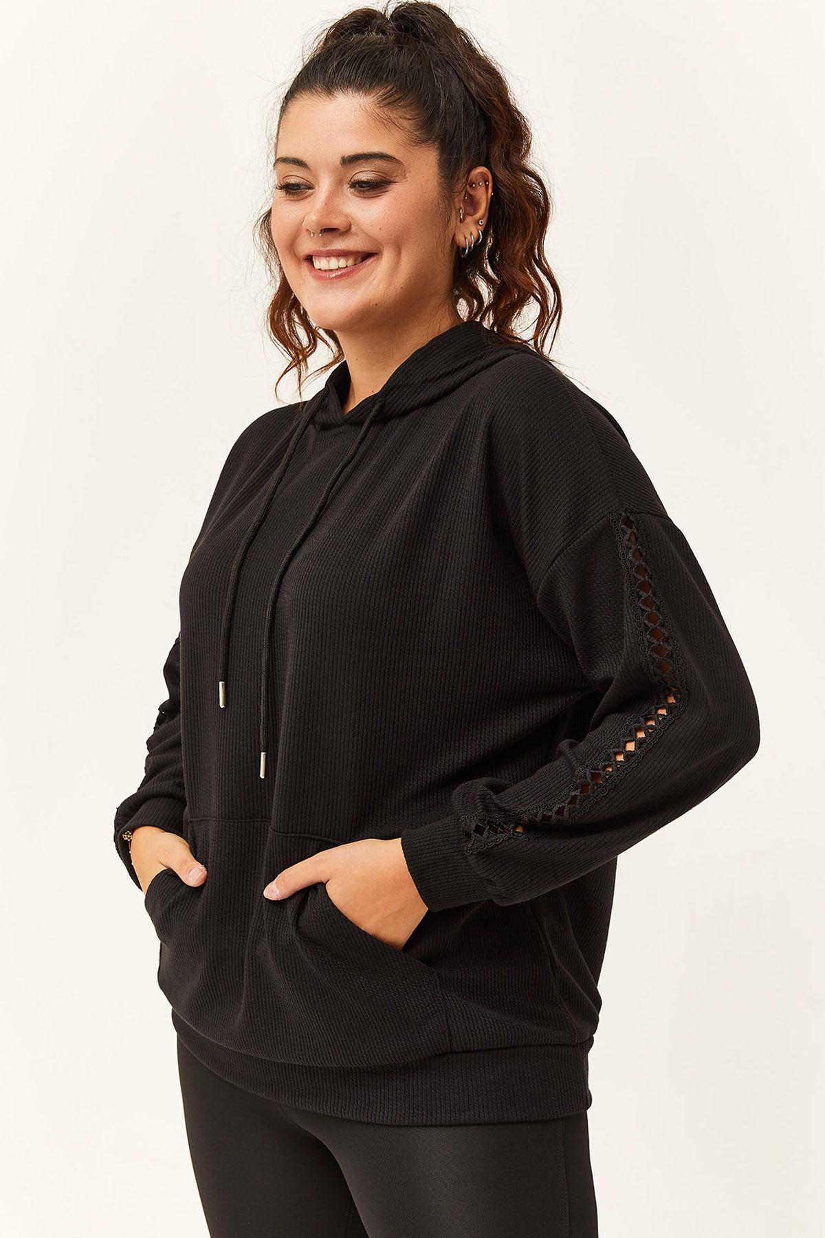 

Women s Style Big Size Sweatshirt Plus Size Black Sweatshirt With Transparent Sleeves