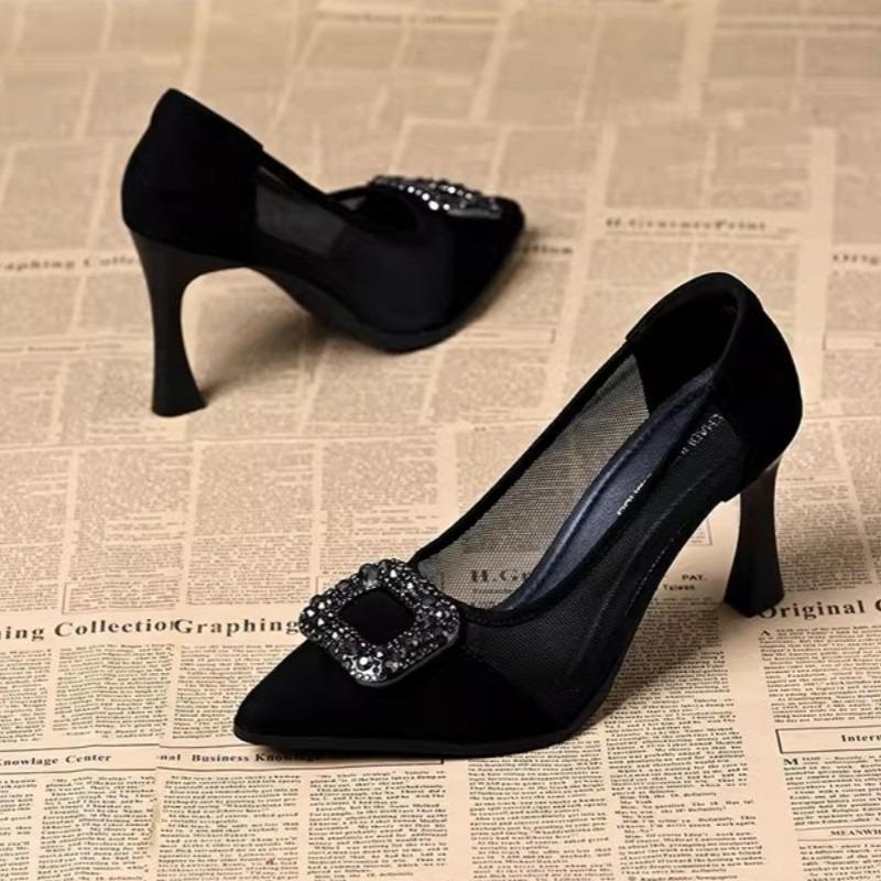 Spring and summer new shallow mouth evening shoes rhinestone temperament work shoes elegant temperament single shoes