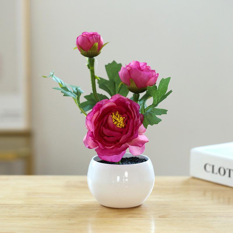1 STK Hjem Hage Dekor Te Rose 3 Hoder Bord Ornament Falske Blomster Kunstig Blomst Mini Bonsai
