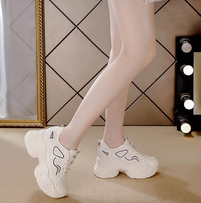 Fashion 9cm Height Increasing Shoes Women Summer Air Mesh Breathable Wedges Chunky Platform Hidden Heel Casual Sneakers Ladies