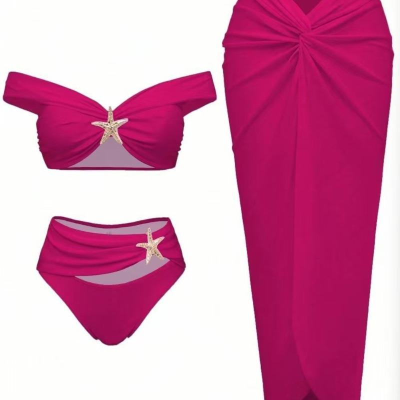 2026 New European and American Starfish Split Swimsuit Long Skirt Three-piece Bikini Women's Huludao Split Swimsuit
