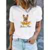 Europäische Größe Damen Süßes Yorkie Hund Grafik T-Shirt, Lässiges Rundhals Kurzarm Sportliches Tee, Damen Sportoberteil mit Sonnenblumendesign
