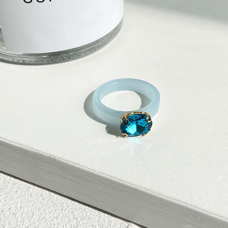 Fashion Simple Inlaid Colorful Zircon Resin Ring Women Sweet Cute Birthday Party Commemorative Jewelry Gift