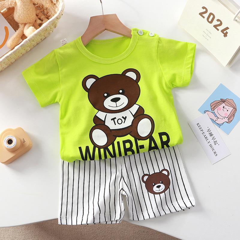 Kids Cotton Cartoon T-Shirt and Shorts Set Baby Boy Girl  Casual Outfit Children Clothes Set