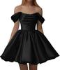 European and American one-word shoulder dress new satin short pleated dance wedding party dress daily dress