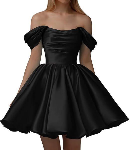 European and American one-word shoulder dress new satin short pleated dance wedding party dress daily dress