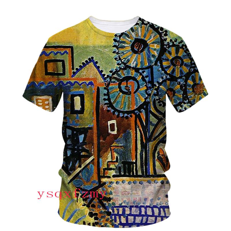 Picasso Oil Painting 3D Printing HD Art Graffiti Personality Fashion Men And Women Round Neck Short Sleeve Street Casual T-shirt