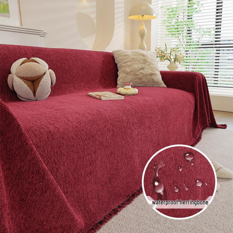 Modern Minimalist Chenille Herringbone Sofa Cover, Four Seasons Non-Slip Blanket