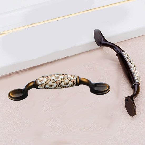 Set of 2 Ceramic Door Handle Gold Finish, Zinc Alloy Bronze Plated for Wood Wardrobe Cabinet Drawer Home Decoration with Screws