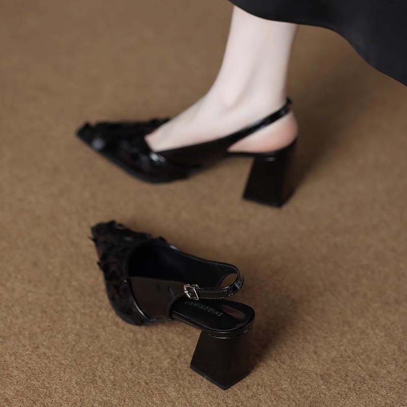 Fashion Women High Heel Shoes Pointed Toe Sandals Dress Slippers 2025 Summer Luxury Brand Party Chunky Shoes Mujer Slides Zapatos
