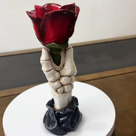 Holding Rose Skeleton Hand Candle Holder Halloween Votive Tealight Candle Stand Candlestick Decoration Table Centerpiece Ornament