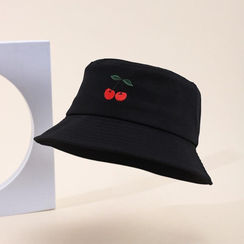 Ins New Cherry Pattern Embroidered Bucket Hat Outdoor Casual Versatile Sun Hat Couple Simple Basin Hat