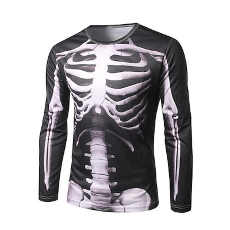 Men's T Shirt Tee Halloween Shirt Graphic Skeleton Crew Neck Clothing Apparel 3D Print Street Daily Holiday Vacation Going Out Long Sleeve