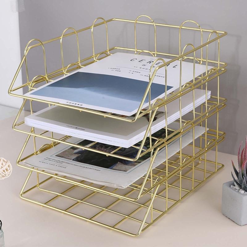 Modern Stackable Letter Tray Desktop Organizer Under Desk Hanging Organizer Metal Paper Tray for Women Men Student Staff