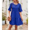 Women's Fashionable And Casual Flared Sleeve V-neck Solid Color Loose Dress
