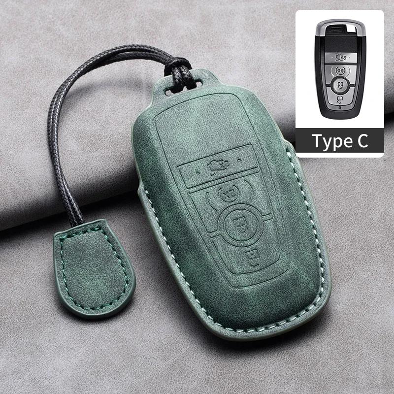

Leather Car Key Case Cover For Ford Edge Fusion Mustang Explorer F150 F250 F350 Ecosport Edge S-Max Ranger For Lincoln Mondeo