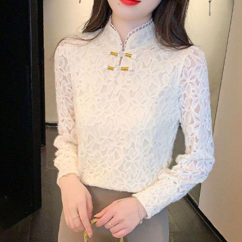 Thin Lace Undershirt for Women's Autumn Shirt with Simple Inner Top