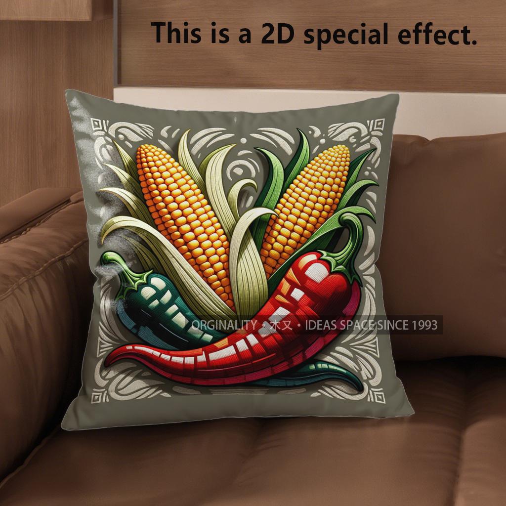 2D Harvest Corn Chili Farmhouse Throw Pillow Covers Pattern Cushion Cover Suitable For Sofa Bedroom Car Pillow Cover
