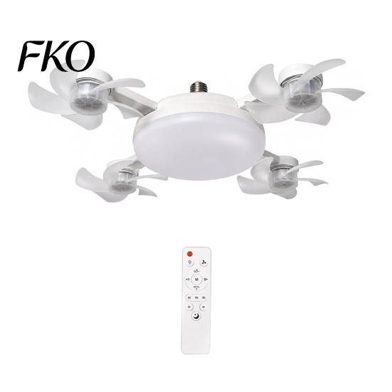 Easy Install Socket Fan 3/4/5 Blade Ceiling with Light & Remote Control, 2-in-1 Silent LED Drone Compact Ventilation Lamp Foldable Blades, 3-Speed