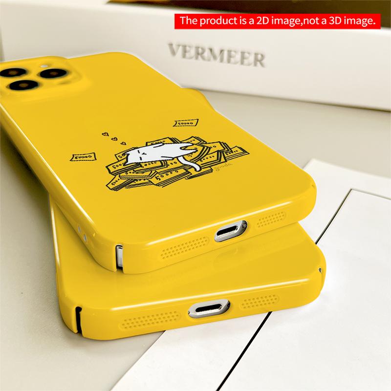 2DFlat Cute Cat on Money Stack All inclusive film hard iPhone case, compatible with iPhone 18 Pro Max 17 16 15 14 13 12 11