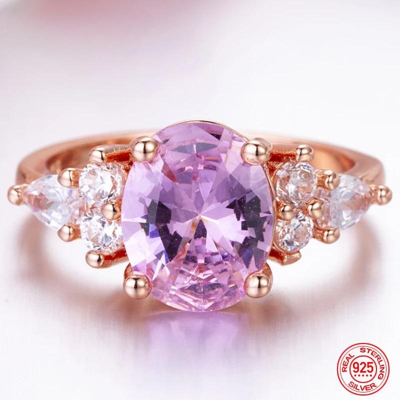 

925 Sterling Silver Pink Inlaid Zircon Exquisite Versatile Ring, Suitable for Women s Fashion Party Jewelry 2025 10 рожевий колір золота