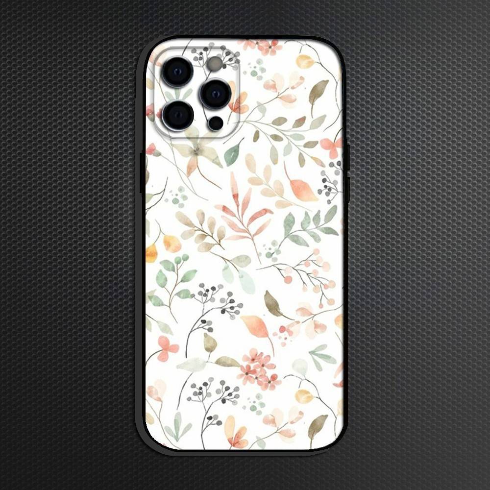 Small fresh watercolor floral pattern Phone Case For iPhone 16,15,14,13,12,11 Plus,Pro Max, Others Soft Black Cover