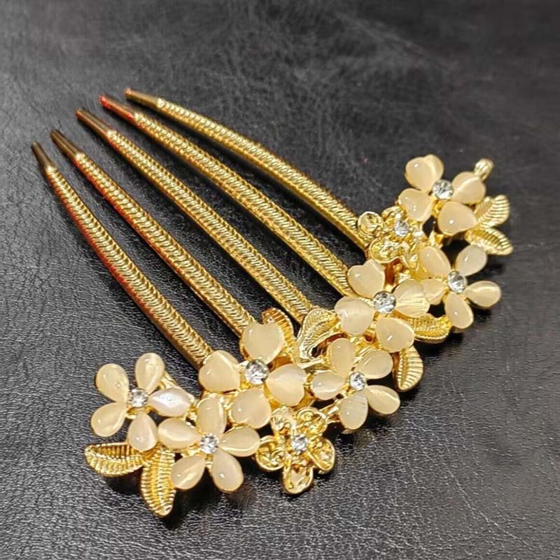Luxuriöser Strass-Blumen-Haarkamm-Clip für Damen Mode Metall U-förmige Haarnadel Haarstab Braut Hochzeitsschmuck Accessoires