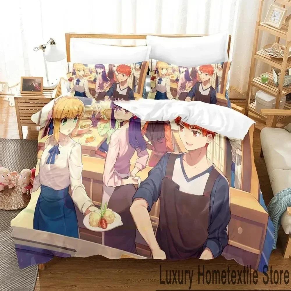 Anime Heutige Speisekarte Die Emiya-Familie Saber Bettwäsche-Set 3D-Druck Geeignet für Schlafzimmer Bettbezug-Set Mit Kissenbezügen Kinder Zuhause
