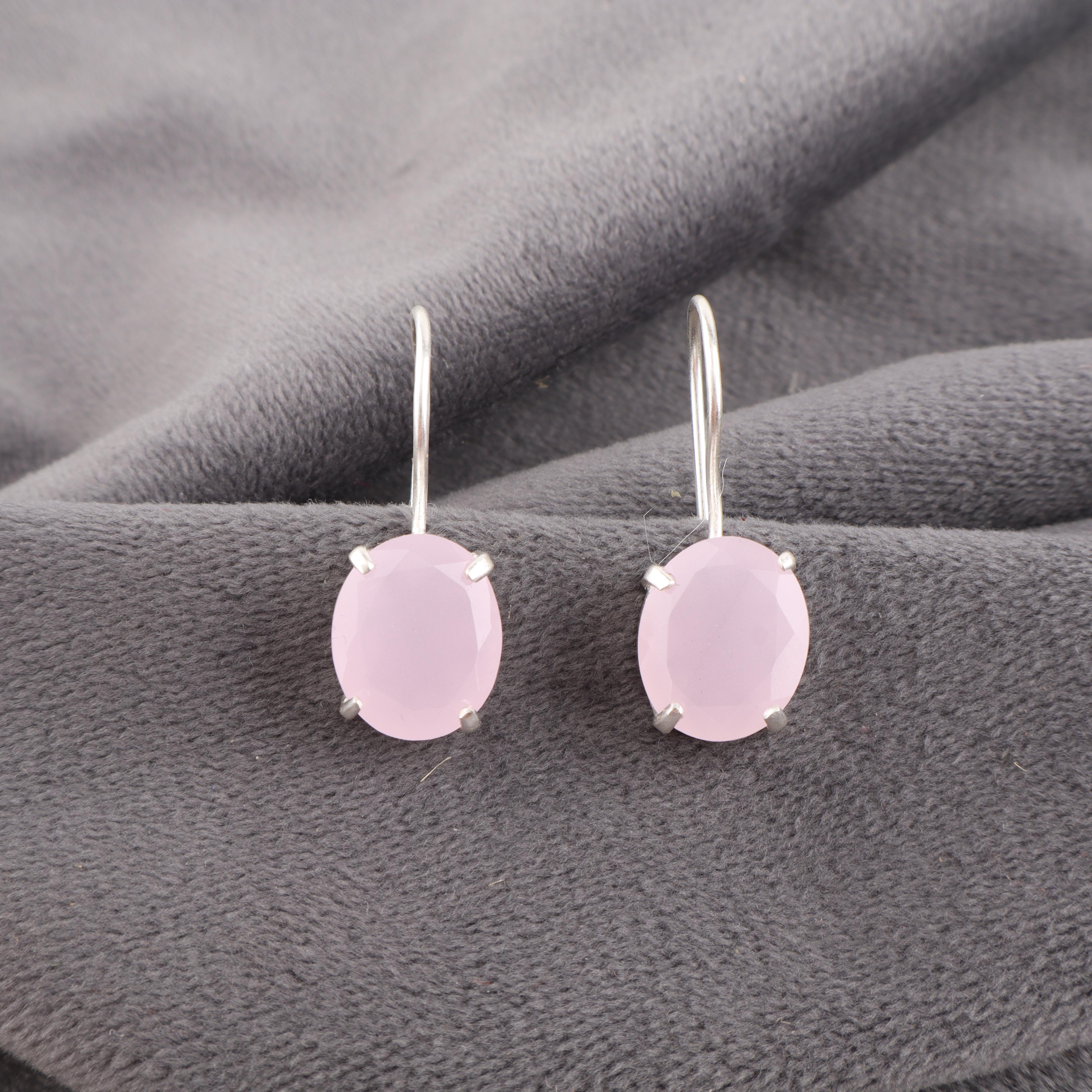 

Pretty Rose Chalcedony Gemstone Jewelry, 925 Sterling Silver Earrings Jewelry, Handmade Gorgeous Earrings Gift For Women 1.05 inches розовый