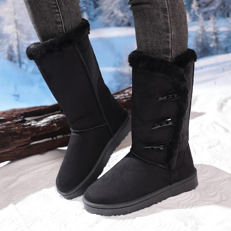 Stivali da Neve da Donna 2026 Autunno e Inverno Ispessiti e Imbottiti, Gambale Medio e Alto, Pelle Scamosciata, alla Moda, Stivali Lunghi in Cotone