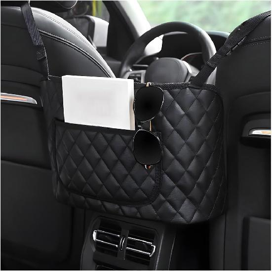 Car Handbag Holder Between Seats, Leather Large Capacity Front Seat Handbag Storage Organizer, Automotive Interior Storage Pocket For Cell Phone
