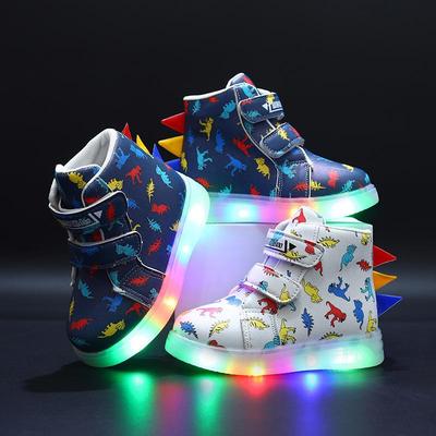 Nové LED kožené tenisky s dinosaury pro děti - Svítící sportovní volnočasové boty pro věk 1-6 let
