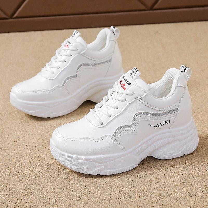 Thick-soled inner height-increasing women's leather surface spring new versatile casual sports shoes