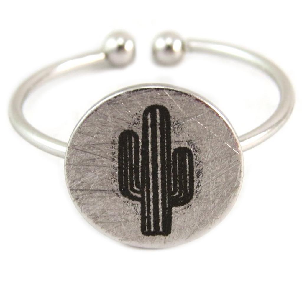 7bis [Q6227] - Bague artisanale 'Cactus' argenté - 11x11 mm