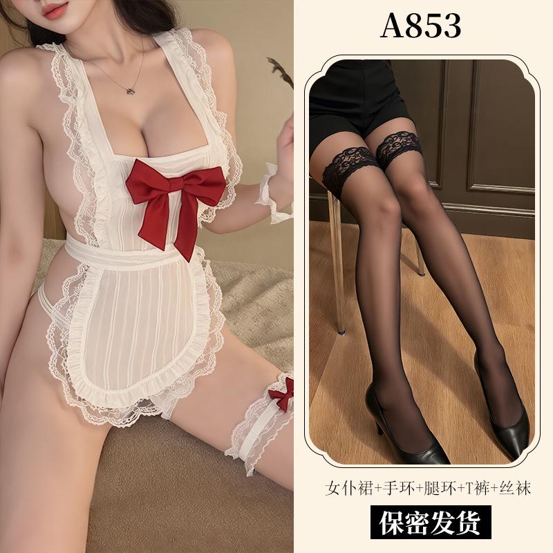 Sexy Lingerie Playful Maid Naked Back Dress Sexy Pure Lust Ruffle Edge Apron Lace Passion Free Uniform