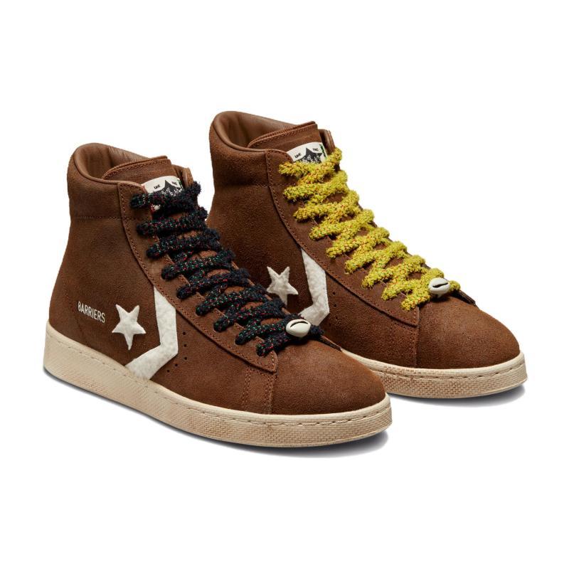 Barriers X Converse Cons Pro Leather Versatile Trendy High-Top Canvas Shoes Unisex Brown