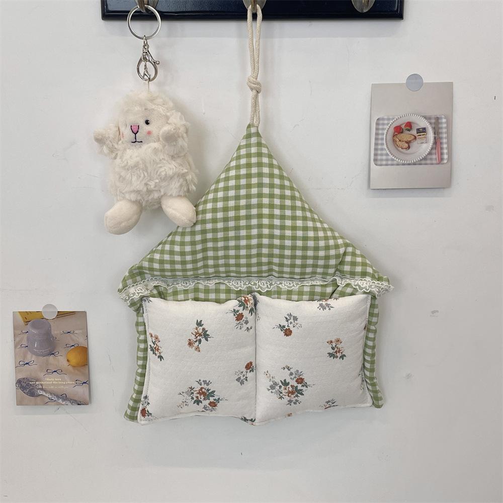 

Macaron Color Small Plaid Hanging Bag Wall Dormitory Bedside Storage Bag Mobile Phone Stationery Miscellaneous Storage Bag светло-зеленый